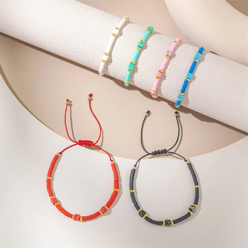 Ethnic Style Simple Style Commute Heart Shape Eye Polyester Glass Soft Clay Wholesale Drawstring Bracelets