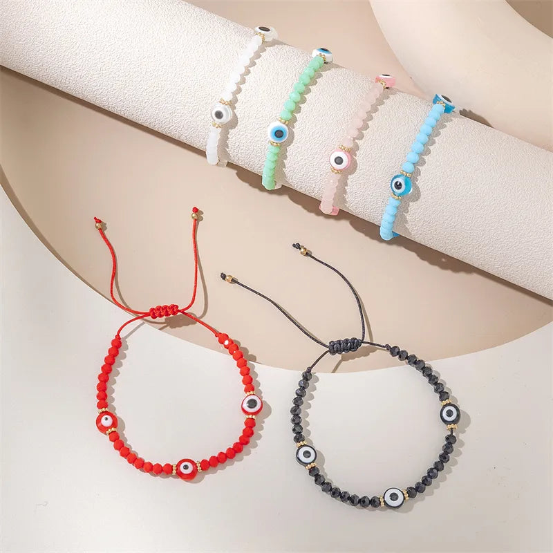 Ethnic Style Simple Style Commute Heart Shape Eye Polyester Glass Soft Clay Wholesale Drawstring Bracelets