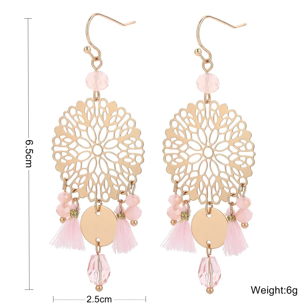 Ethnic Style Simple Style Dreamcatcher Artificial Crystal Copper Tassel Hollow Out Women's Drop Earrings