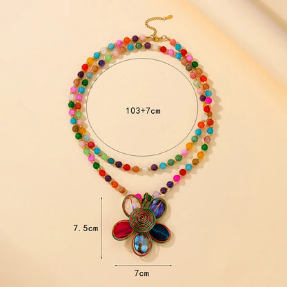 Ethnic Style Simple Style Flower Natural Stone Pendant Necklace In Bulk