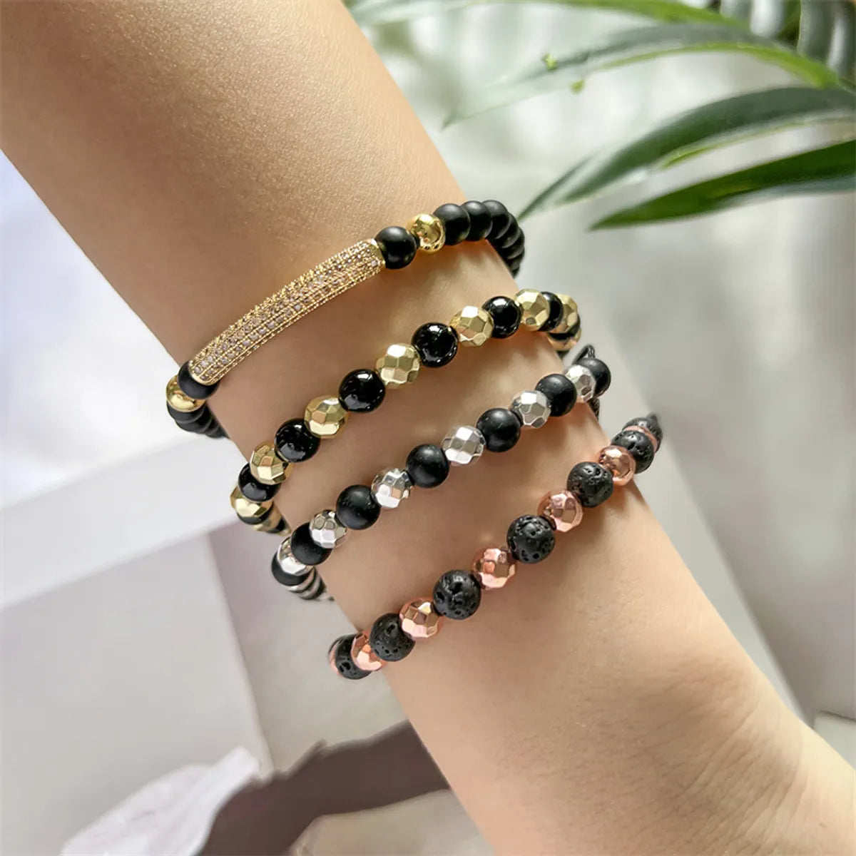 Ethnic Style Simple Style Geometric Copper Haematite Inlay Zircon Unisex Bracelets