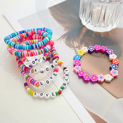 Ethnic Style Simple Style Letter Colorful Flower Beaded Soft Clay Wholesale Bracelets