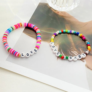 Ethnic Style Simple Style Letter Colorful Flower Beaded Soft Clay Wholesale Bracelets