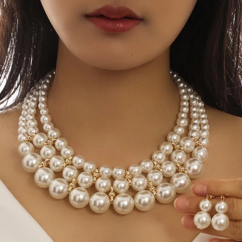 Ethnic Style Simple Style Round Imitation Pearl Alloy Beaded Women'S Jewelry Set