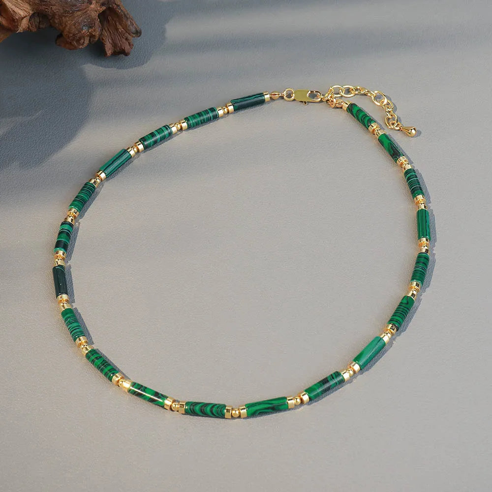 Ethnic Style Simple Style Round Malachite Copper Necklace In Bulk