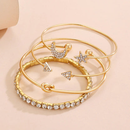 Ethnic Style Simple Style Star Moon Alloy Plating Inlay Rhinestones 14k Gold Plated Women's Bangle