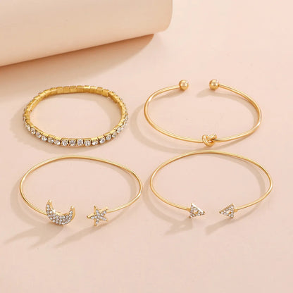 Ethnic Style Simple Style Star Moon Alloy Plating Inlay Rhinestones 14k Gold Plated Women's Bangle