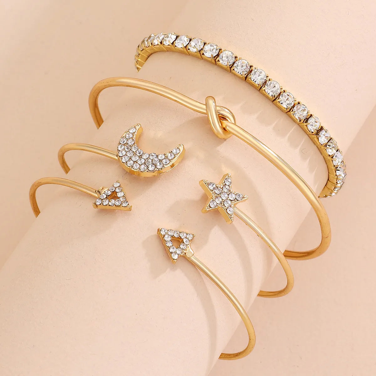 Ethnic Style Simple Style Star Moon Alloy Plating Inlay Rhinestones 14k Gold Plated Women's Bangle