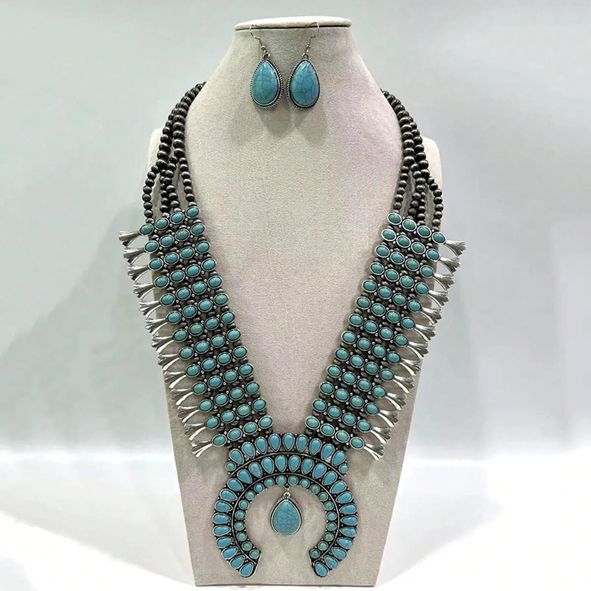 Ethnic Style Simple Style Water Droplets Alloy Plastic Inlay Turquoise Women'S Jewelry Set