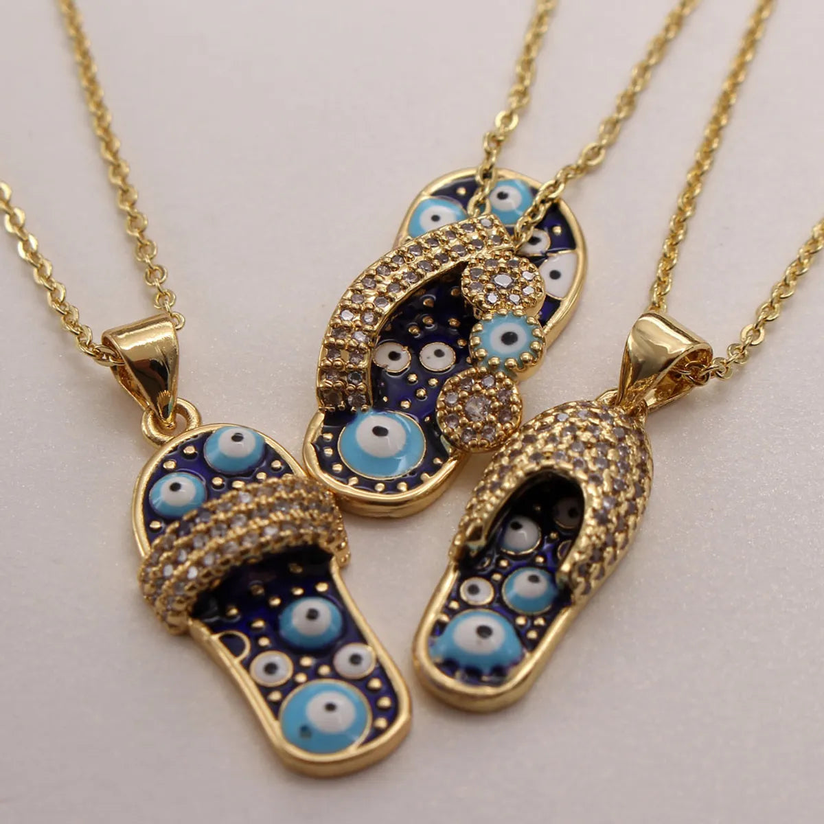 Ethnic Style Slippers Eye Copper Inlay Zircon 18k Gold Plated Pendant Necklace