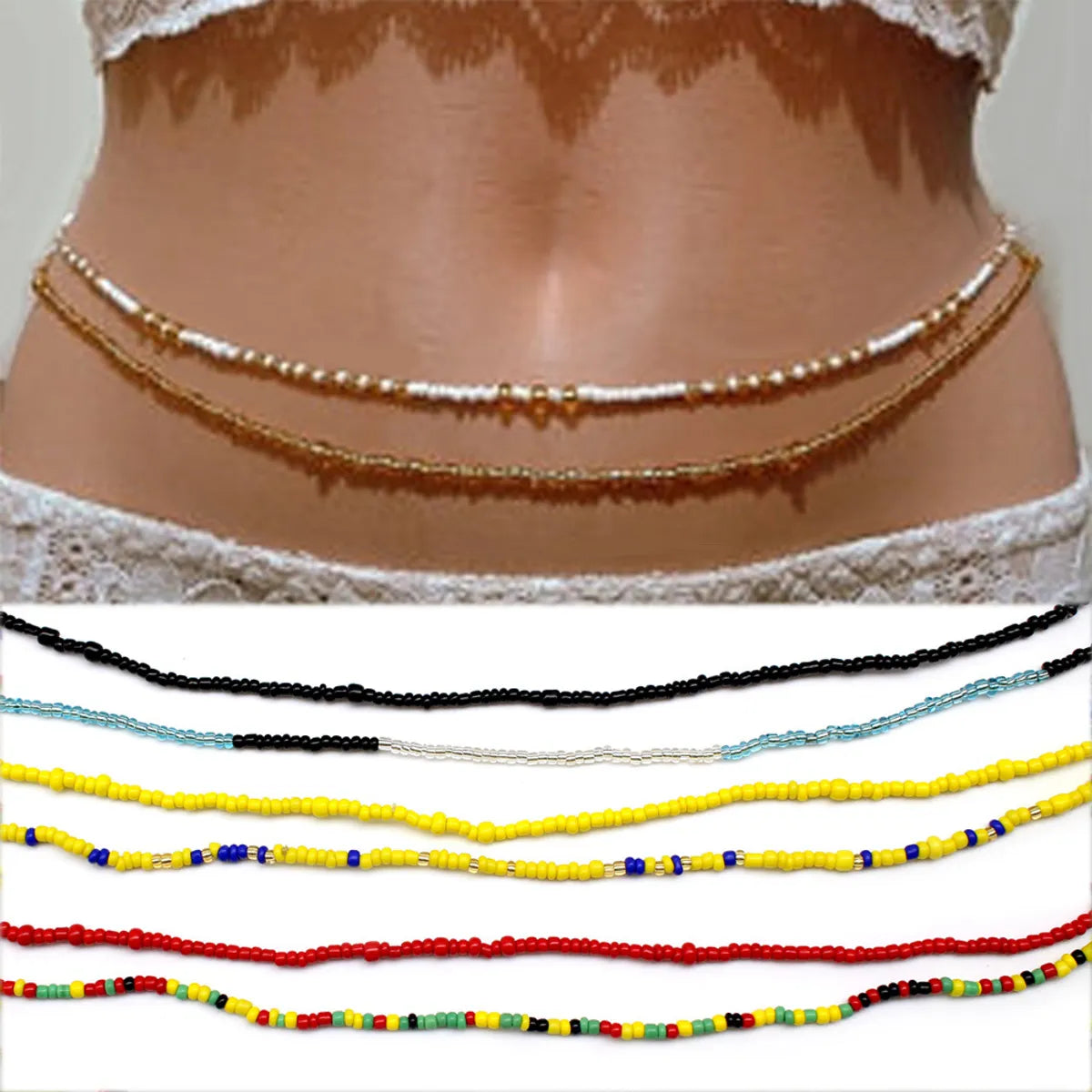 Ethnic Style Solid Color Beaded Women's Waist Chain 1 Piece