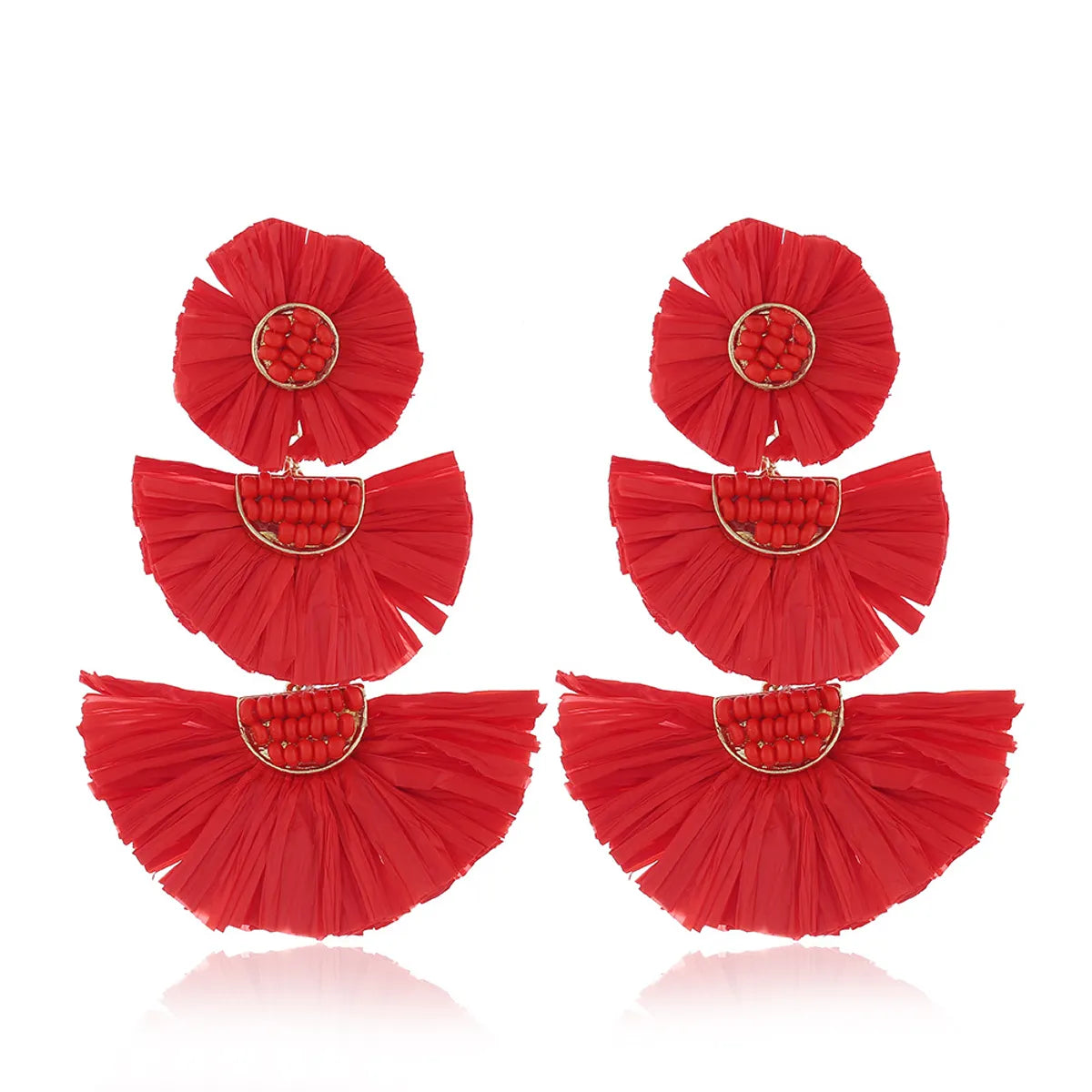 Ethnic Style Solid Color Flower Beaded Alloy Raffia Women's Drop Earrings 1 Pair