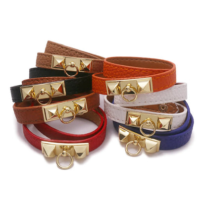 Ethnic Style Solid Color Pu Leather Women'S Wristband