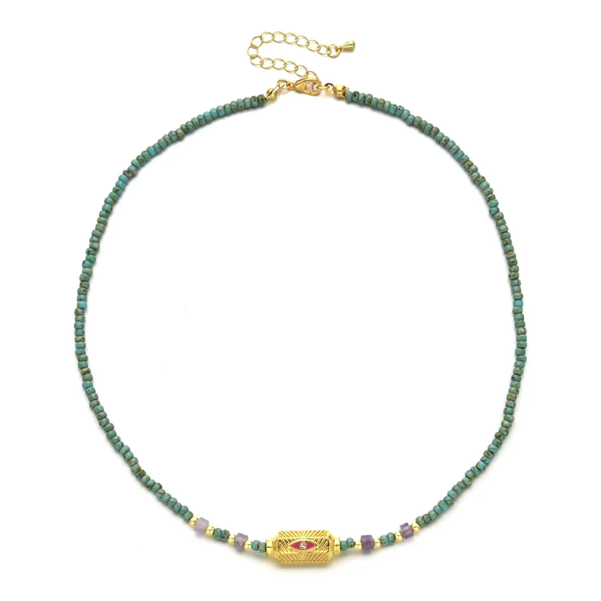 Ethnic Style Solid Color Turquoise Beaded Plating Necklace