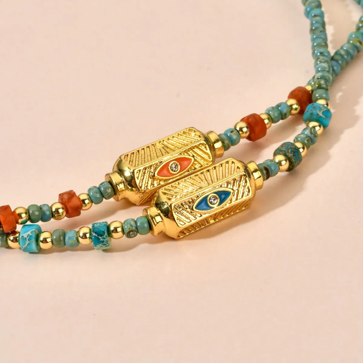 Ethnic Style Solid Color Turquoise Beaded Plating Necklace