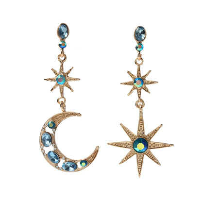 Ethnic Style Star Moon Alloy Inlay Turquoise Rhinestones Drop Earrings