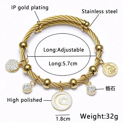 Ethnic Style Star Stainless Steel Hollow Out Artificial Gemstones Bangle 1 Piece