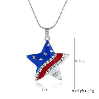 Ethnic Style Streetwear Star American Flag Alloy Enamel Inlay Artificial Diamond Independence Day Women'S Pendant Necklace