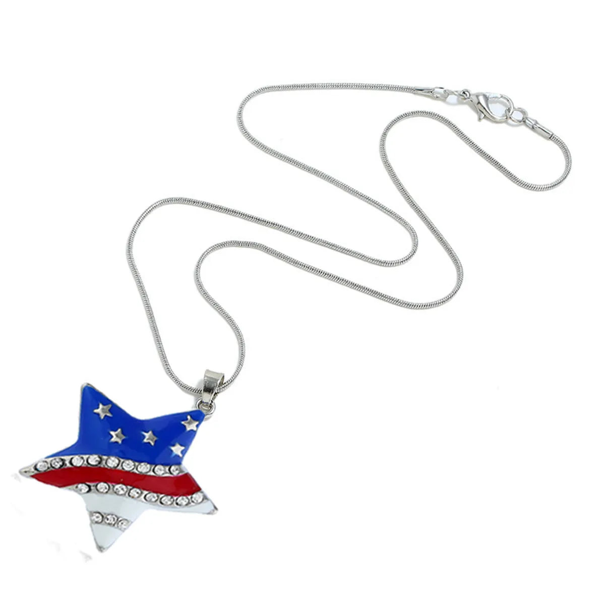 Ethnic Style Streetwear Star American Flag Alloy Enamel Inlay Artificial Diamond Independence Day Women'S Pendant Necklace