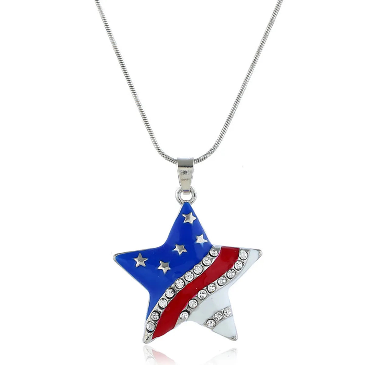 Ethnic Style Streetwear Star American Flag Alloy Enamel Inlay Artificial Diamond Independence Day Women'S Pendant Necklace