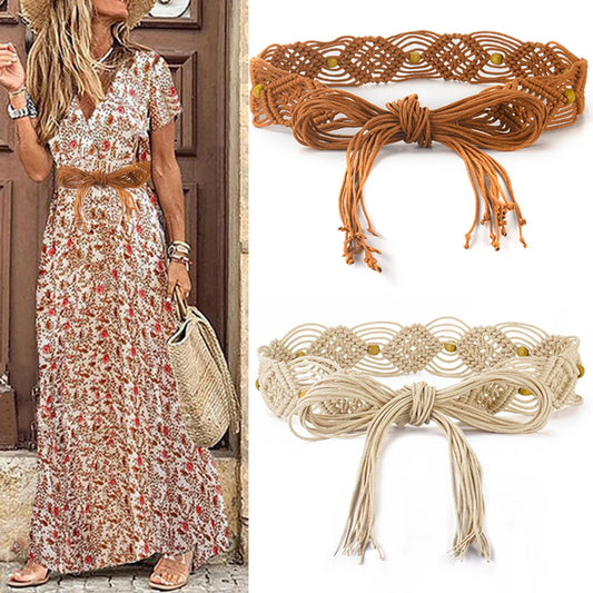 Ethnic Style Stripe Bow Knot Wax Rope Women'S Woven Belts 1 Piece