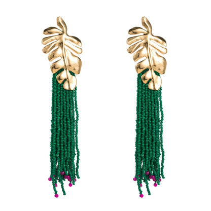 1 Pair Ethnic Style Tassel Beaded Tassel Alloy Drop Earrings