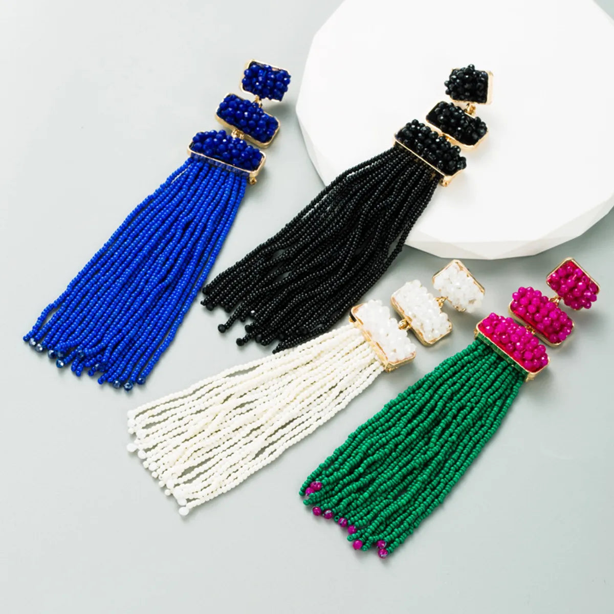 Ethnic Style Tassel Alloy Beaded Tassel Women's Drop Earrings 1 Pair