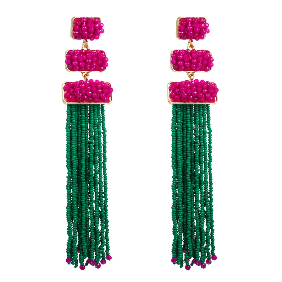 Ethnic Style Tassel Alloy Beaded Tassel Women's Drop Earrings 1 Pair