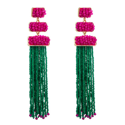 Ethnic Style Tassel Alloy Beaded Tassel Women's Drop Earrings 1 Pair