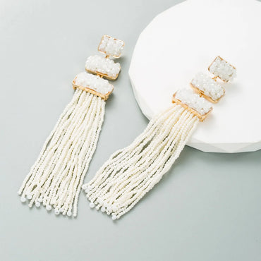 Ethnic Style Tassel Alloy Beaded Tassel Women's Drop Earrings 1 Pair