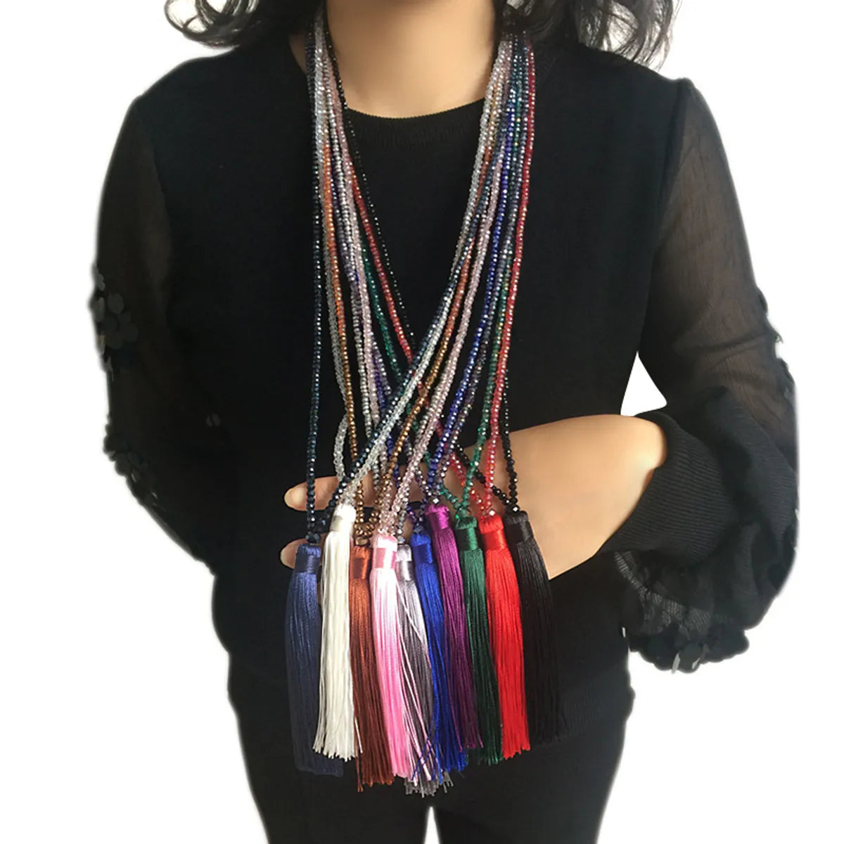 Ethnic Style Tassel Artificial Crystal Beaded Women's Sweater Chain