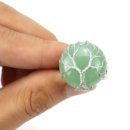 Ethnic Style Tree Oval Agate Open Ring 1 Piece