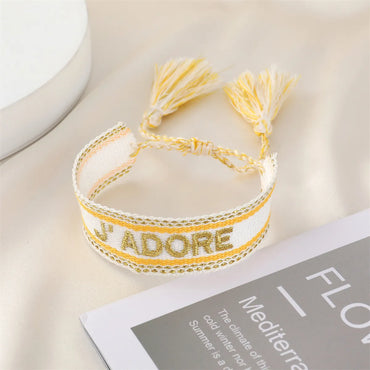 Ethnic Style Trend Hand-woven Bracelet Retro Embroidery Alphabet Tassel Hand Rope Bracelet