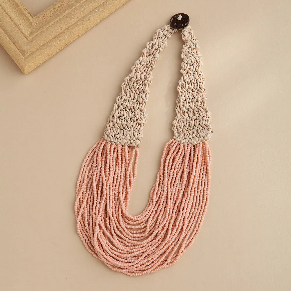 Ethnic Style U Shape Glass Knitting Women'S Necklace