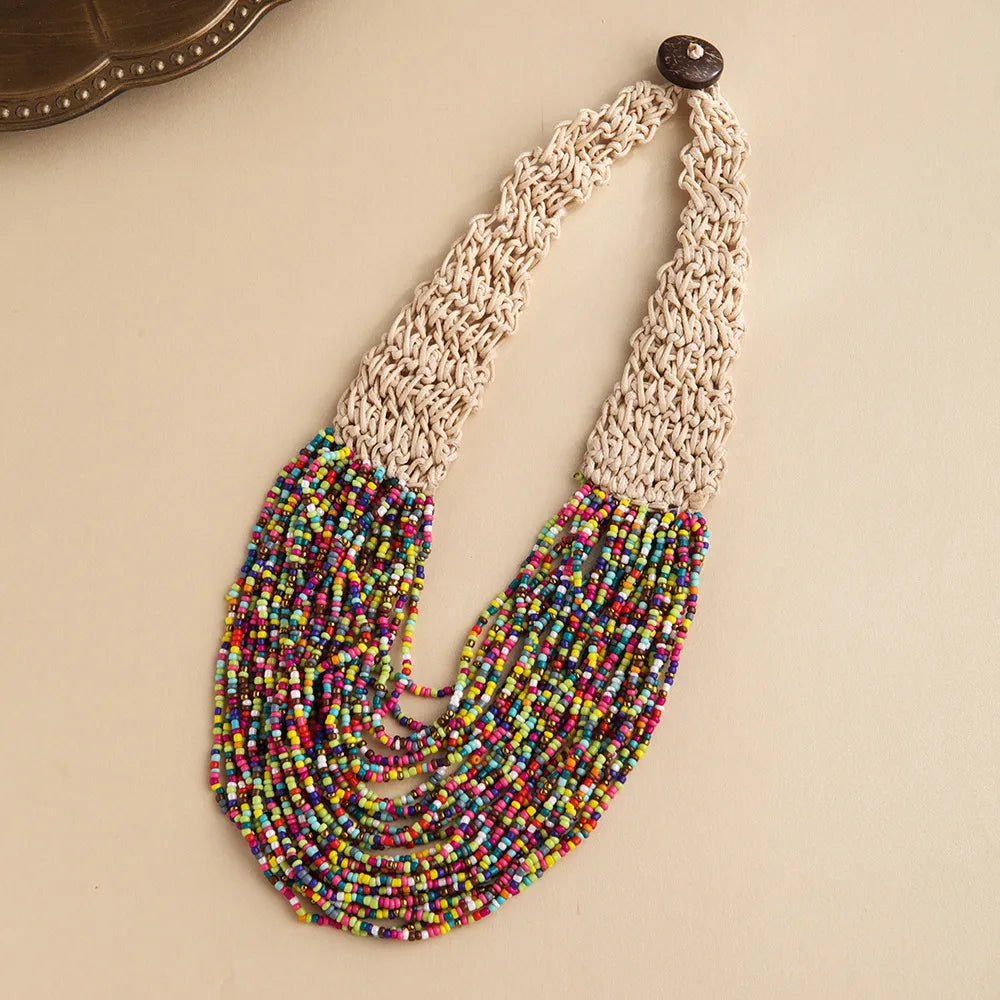 Ethnic Style U Shape Glass Knitting Women'S Necklace