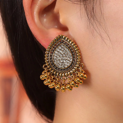 Ethnic Style Water Droplets Alloy Inlay Rhinestone Earrings 1 Pair