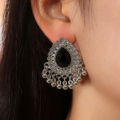 Ethnic Style Water Droplets Alloy Inlay Rhinestone Earrings 1 Pair