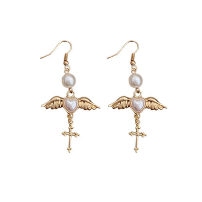 Ethnic Style Wings Alloy Plating Inlay Artificial Pearls Women's Drop Earrings Ear Clips