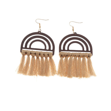 Ethnic Style Wooden Rainbow Tassel Cotton Earrings Wholesale Nihaojewelry