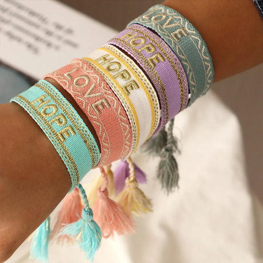 Ethnic Trend Hand-woven Retro Embroidery Love Letter Tassel Hand Rope Bracelet