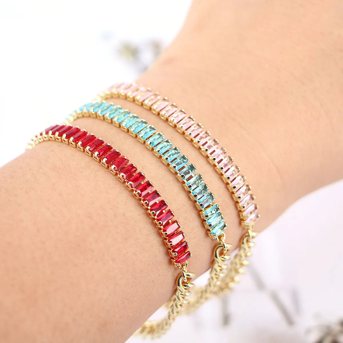 Fashion Geometric Copper Plating Artificial Gemstones Bracelets