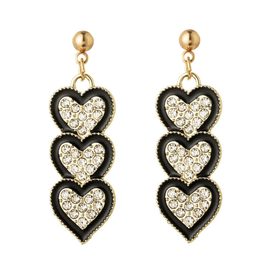 Europe And America Cross Border New Diamond Heart-shaped Tassel Earrings Fashion Heart-to-heart Stud Earrings All-match Heart-shaped Earrings Wholesale