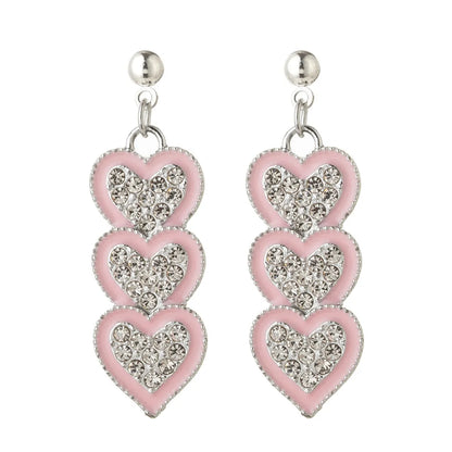 Europe And America Cross Border New Diamond Heart-shaped Tassel Earrings Fashion Heart-to-heart Stud Earrings All-match Heart-shaped Earrings Wholesale