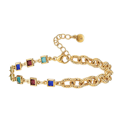 European And American 18k Real Gold Bracelet Color Zircon O-Chain Adjustable Bracelet