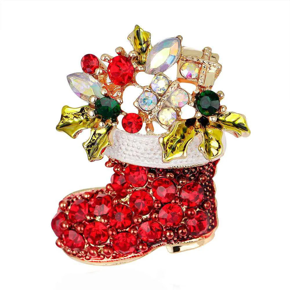 Christmas Brooch Crutches Elk Snowflake Snowman Christmas Tree Wreath Bell Boots Pin Corsage Hot Sale