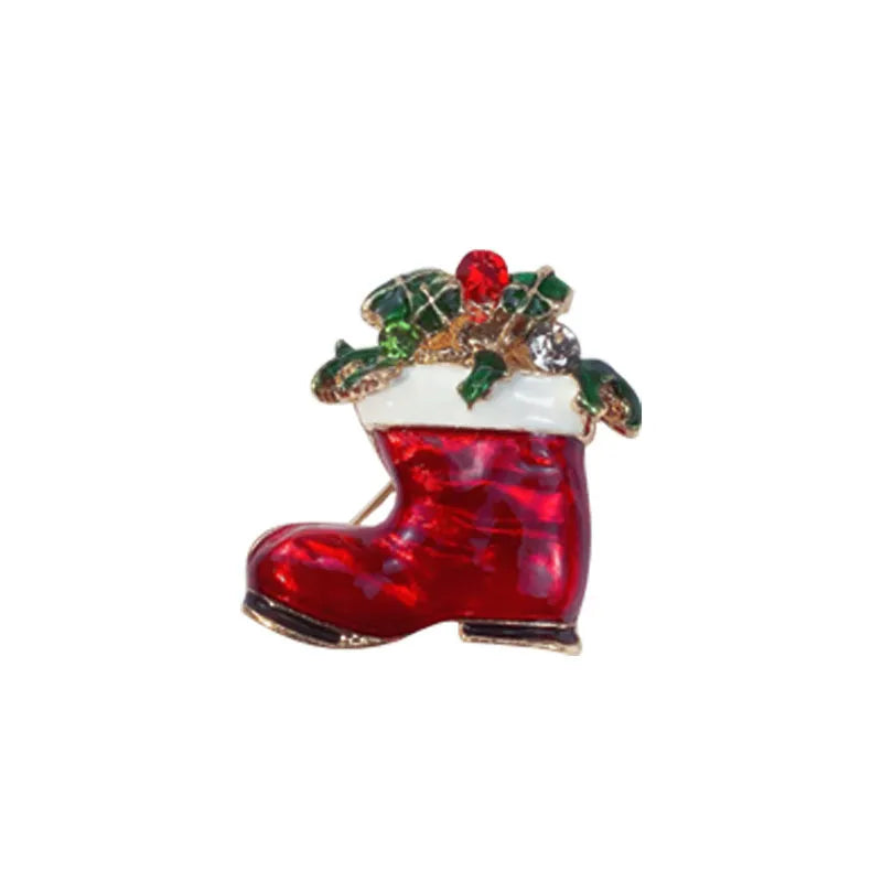 Christmas Brooch Crutches Elk Snowflake Snowman Christmas Tree Wreath Bell Boots Pin Corsage Hot Sale