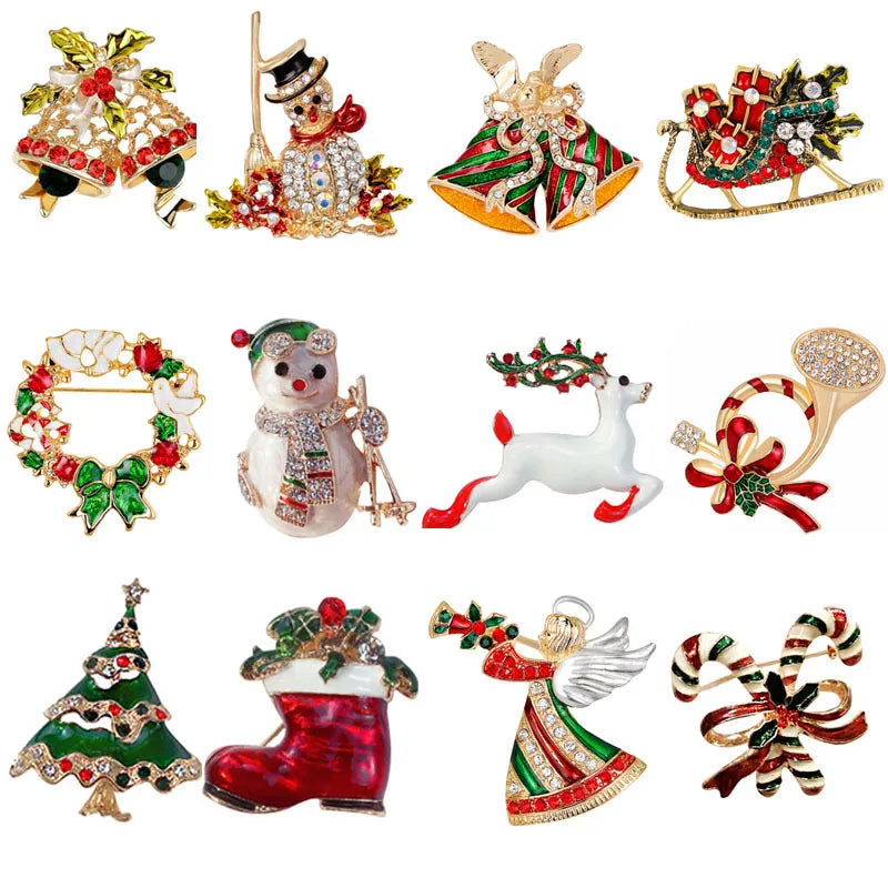 Christmas Brooch Crutches Elk Snowflake Snowman Christmas Tree Wreath Bell Boots Pin Corsage Hot Sale