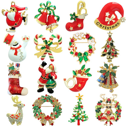 Christmas Brooch Crutches Elk Snowflake Snowman Christmas Tree Wreath Bell Boots Pin Corsage Hot Sale