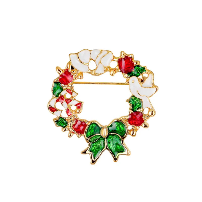 Christmas Brooch Crutches Elk Snowflake Snowman Christmas Tree Wreath Bell Boots Pin Corsage Hot Sale