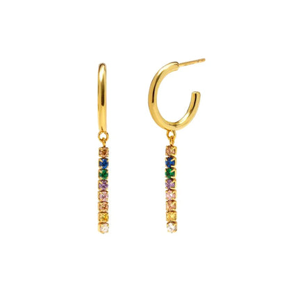 European And American Color Diamond Rainbow Earrings Long Ear Buckle